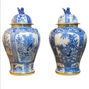 Pair of Monumental Blue and White Temple Jars by Maitland-Smith Chinoiserie